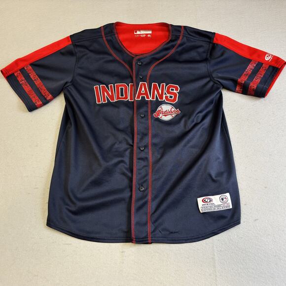 Vtg True Fan Cleveland Indians Jersey Boys XL MLB Baseball Guardians Button Down - Picture 1 of 9